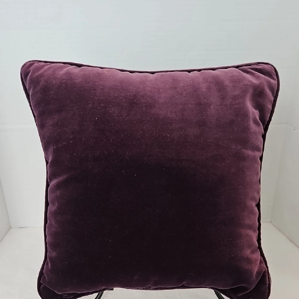 Embroidered Satin Ribbon Floral Heart Purple Velveteen Accent Pillow